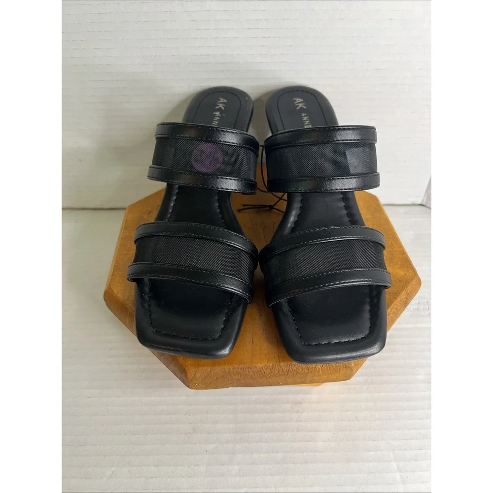 Anne Klein Women's Black Mesh Mule Heels‎ Open Toe Flared Heel Size 6.5 NWOB